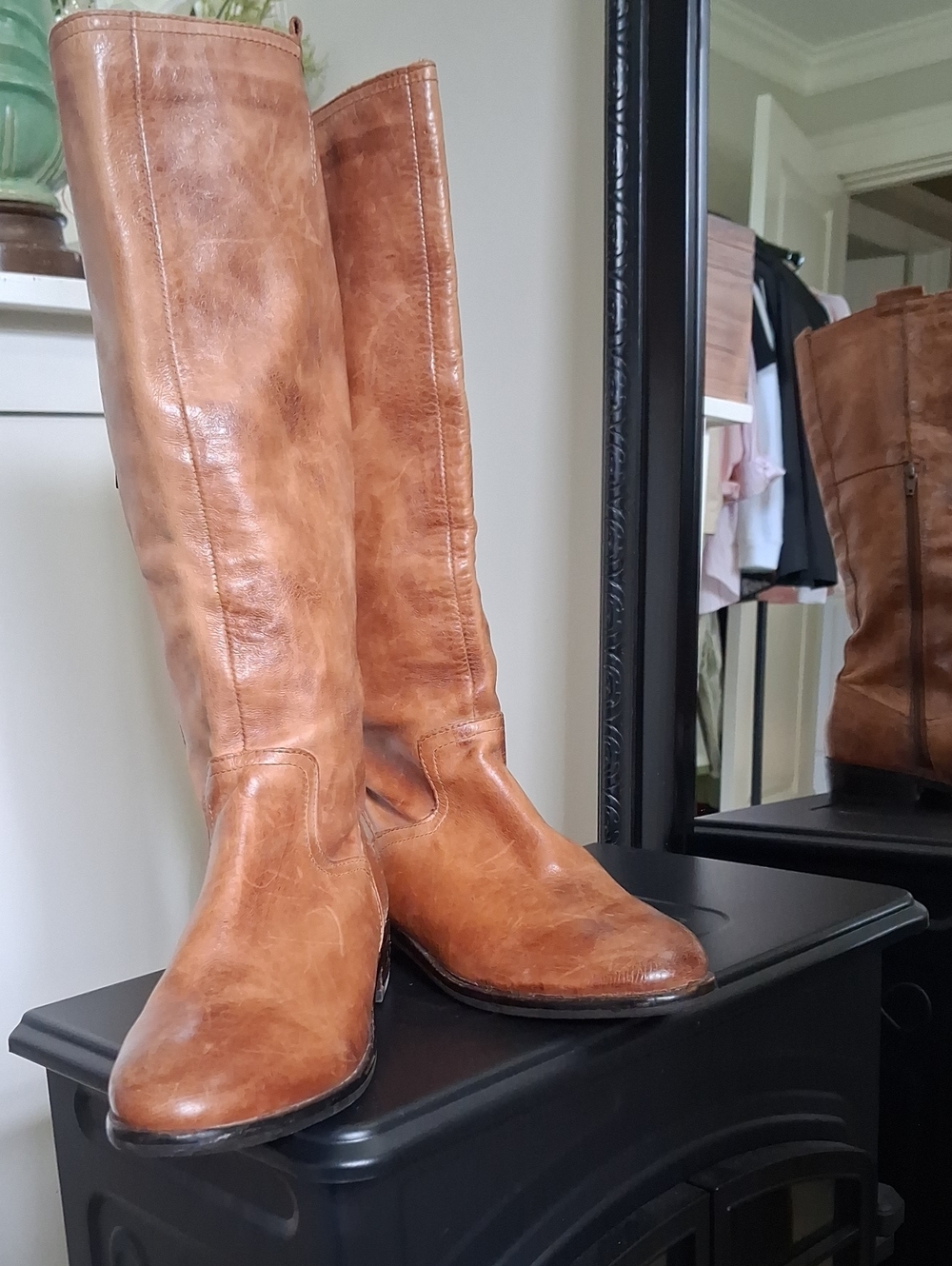 Vintage Unbranded Tall Distressed Cognac Super Supple Leather Riding Boots 8m